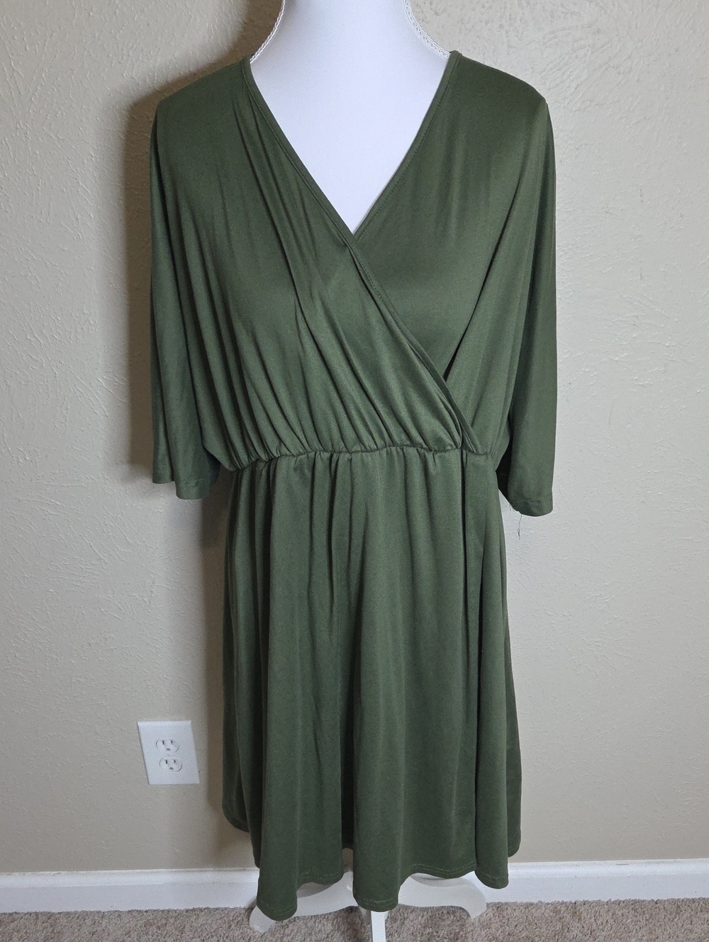 EKOUAER Olive Green Wrap-Front Women’s Flow Dress, Large